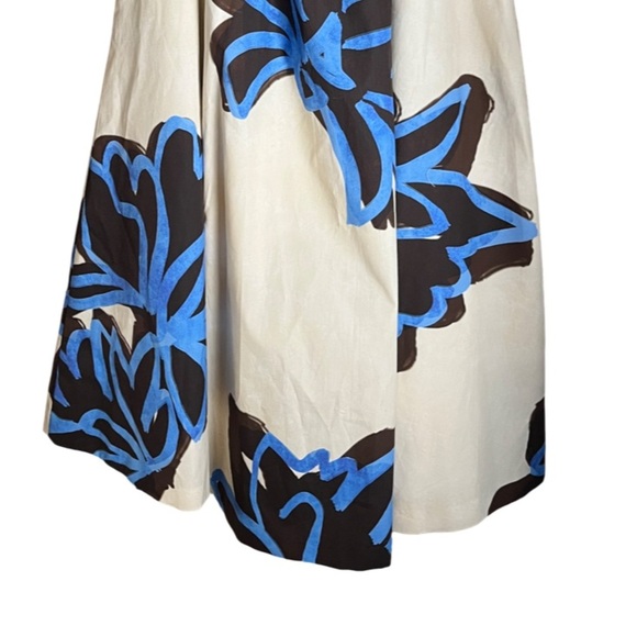 Zara Bold Floral Print A Line Midi Skirt Elastic Waist Cream Blue - Size M NWT - Picture 4 of 13